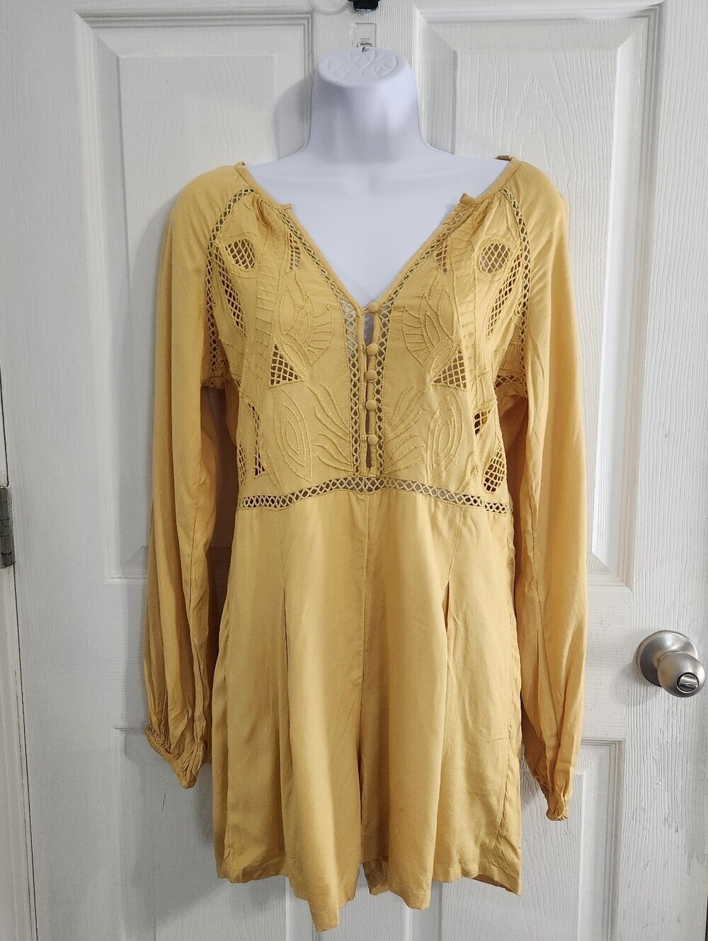 O'Neill cotton yellow cut out long sleeve romper y2k pleated small festival